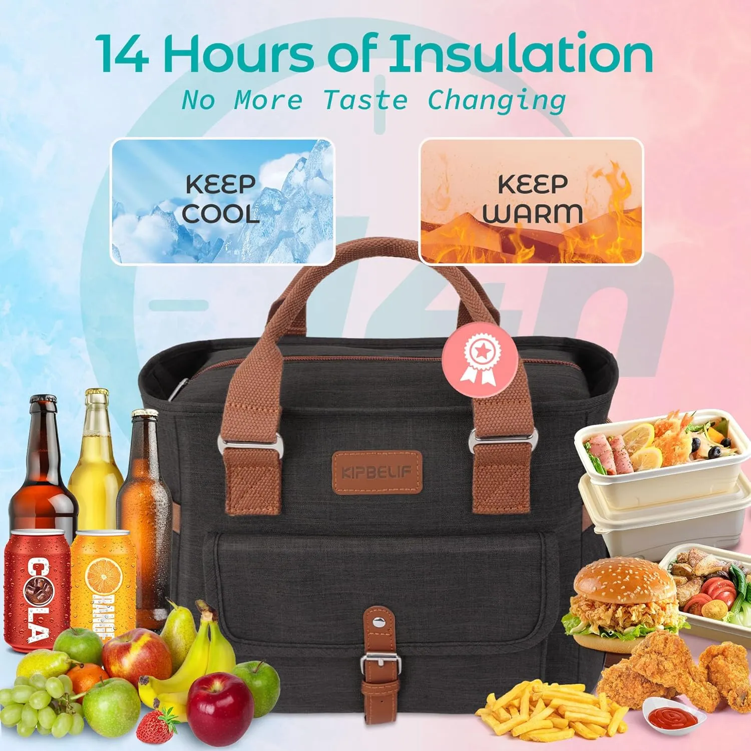 KIPBELIF Cute&Classy Roomy Insulated Lunch Bags for Women - Stylish & Functional Large Tote Adult Lunch Box for Working & Picnic
