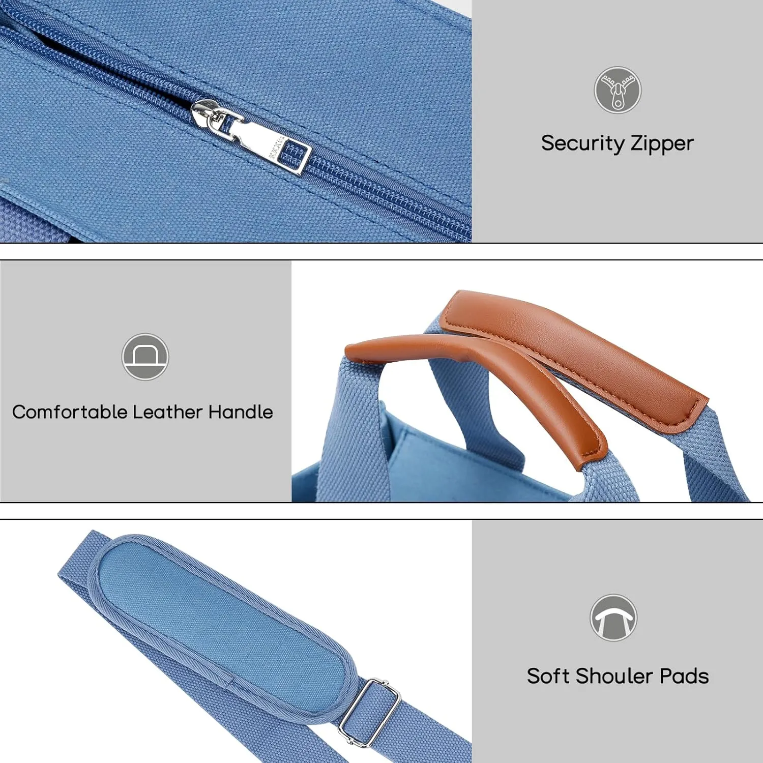 KKXIU Large Canvas Tote Bag for Women with Zipper and Compartments Crossbody Work Bible Messenger Purse Bag With Pockets