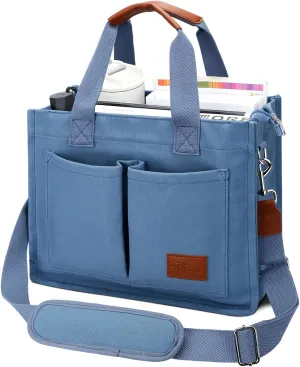 KKXIU Large Canvas Tote Bag for Women with Zipper and Compartments Crossbody Work Bible Messenger Purse Bag With Pockets