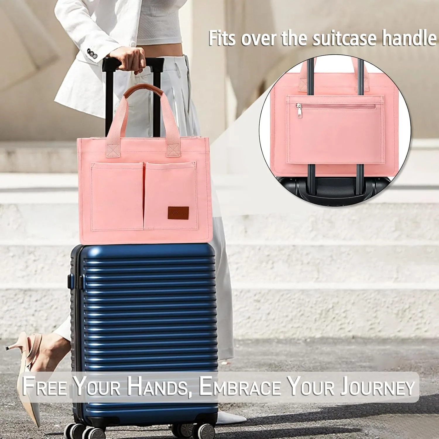 KKXIU Large Canvas Tote Bag for Women with Zipper and Compartments Crossbody Work Bible Messenger Purse Bag With Pockets