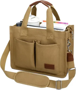 KKXIU Large Canvas Tote Bag for Women with Zipper and Compartments Crossbody Work Bible Messenger Purse Bag With Pockets