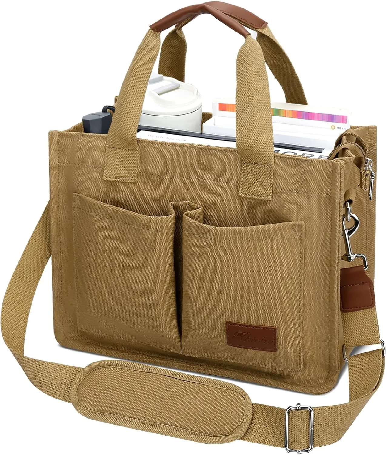 KKXIU Large Canvas Tote Bag for Women with Zipper and Compartments Crossbody Work Bible Messenger Purse Bag With Pockets