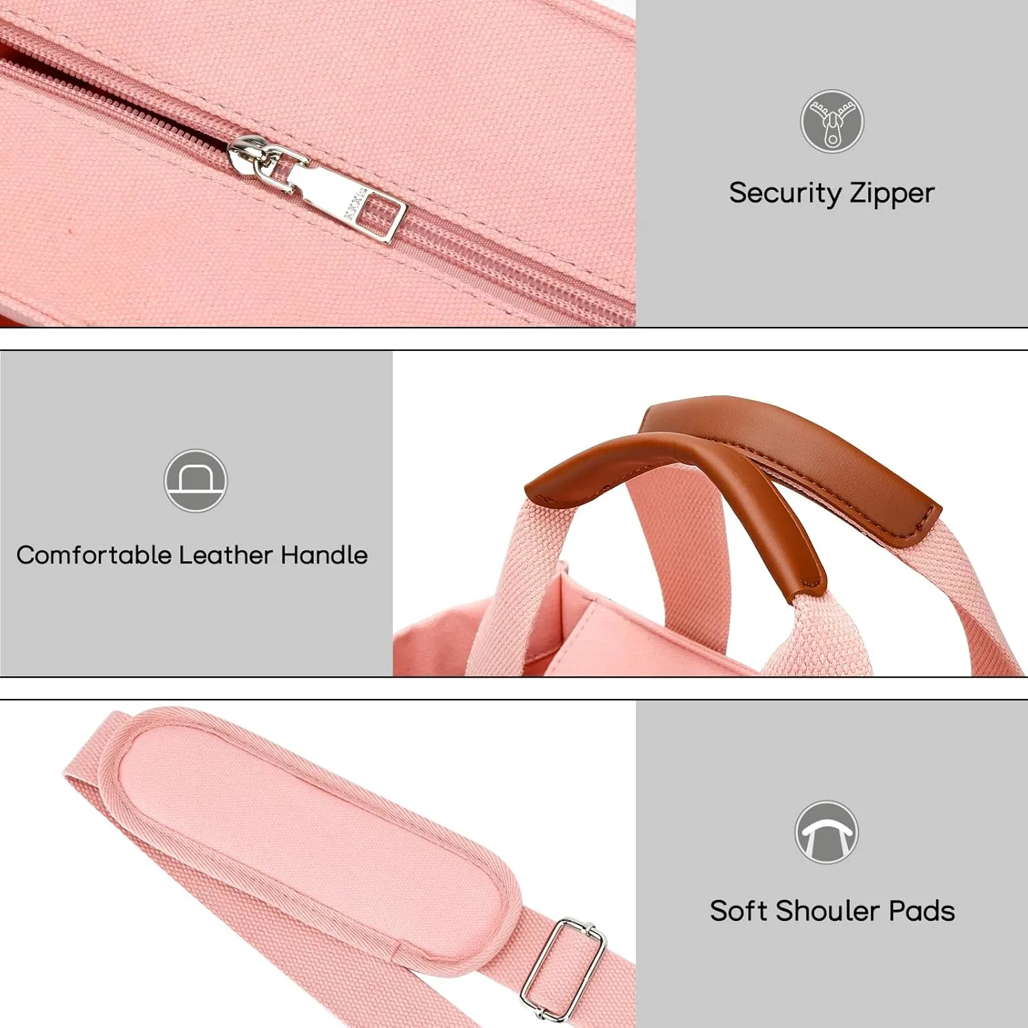 KKXIU Large Canvas Tote Bag for Women with Zipper and Compartments Crossbody Work Bible Messenger Purse Bag With Pockets