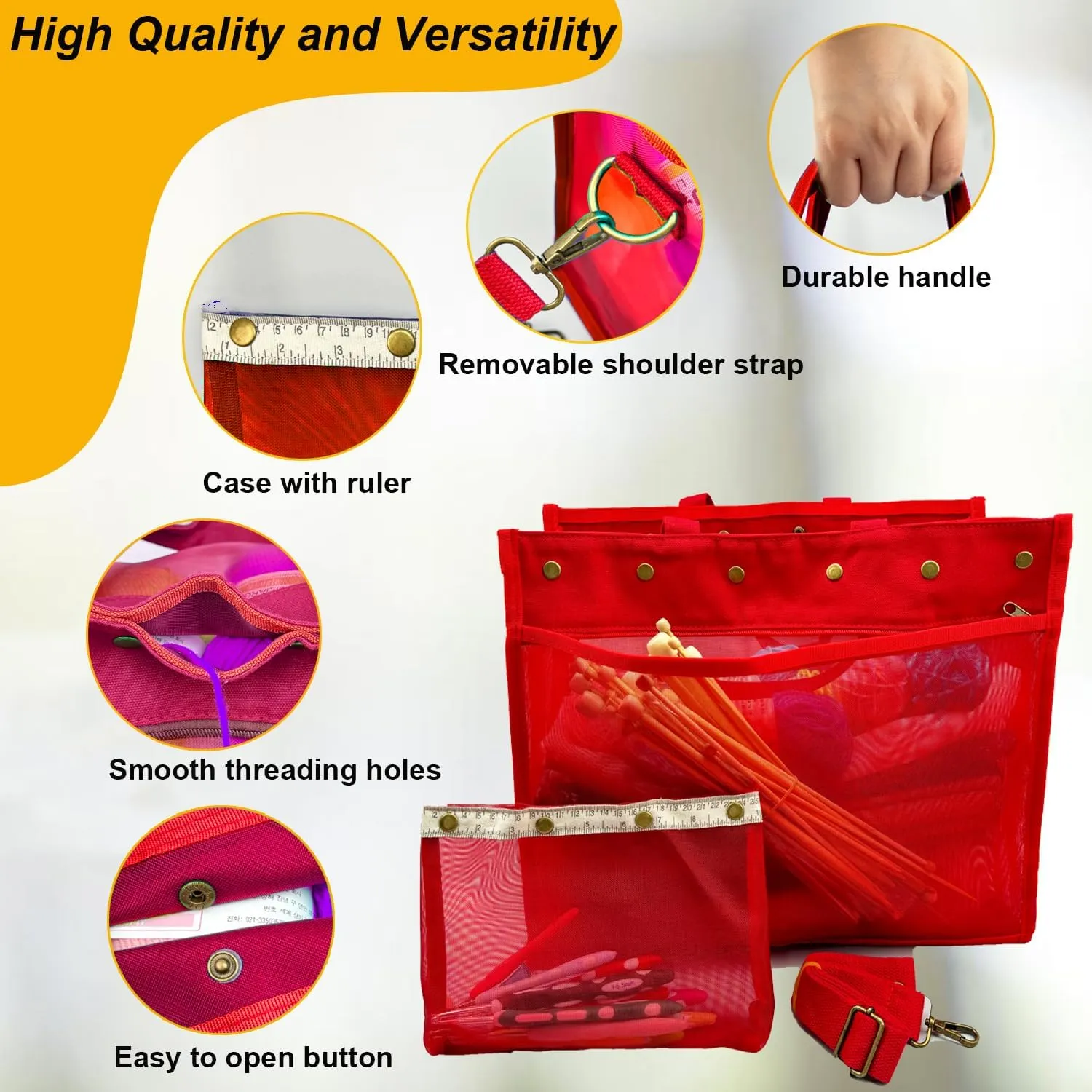 Knitting Bag Large Yarn Storage Organizer,Yarn Bags for Crocheting,Crochet Storage Bags for Crochet Hooks,Knitting Needles,Knit Bags Ideal Knitting & Crochet Gift(Red)