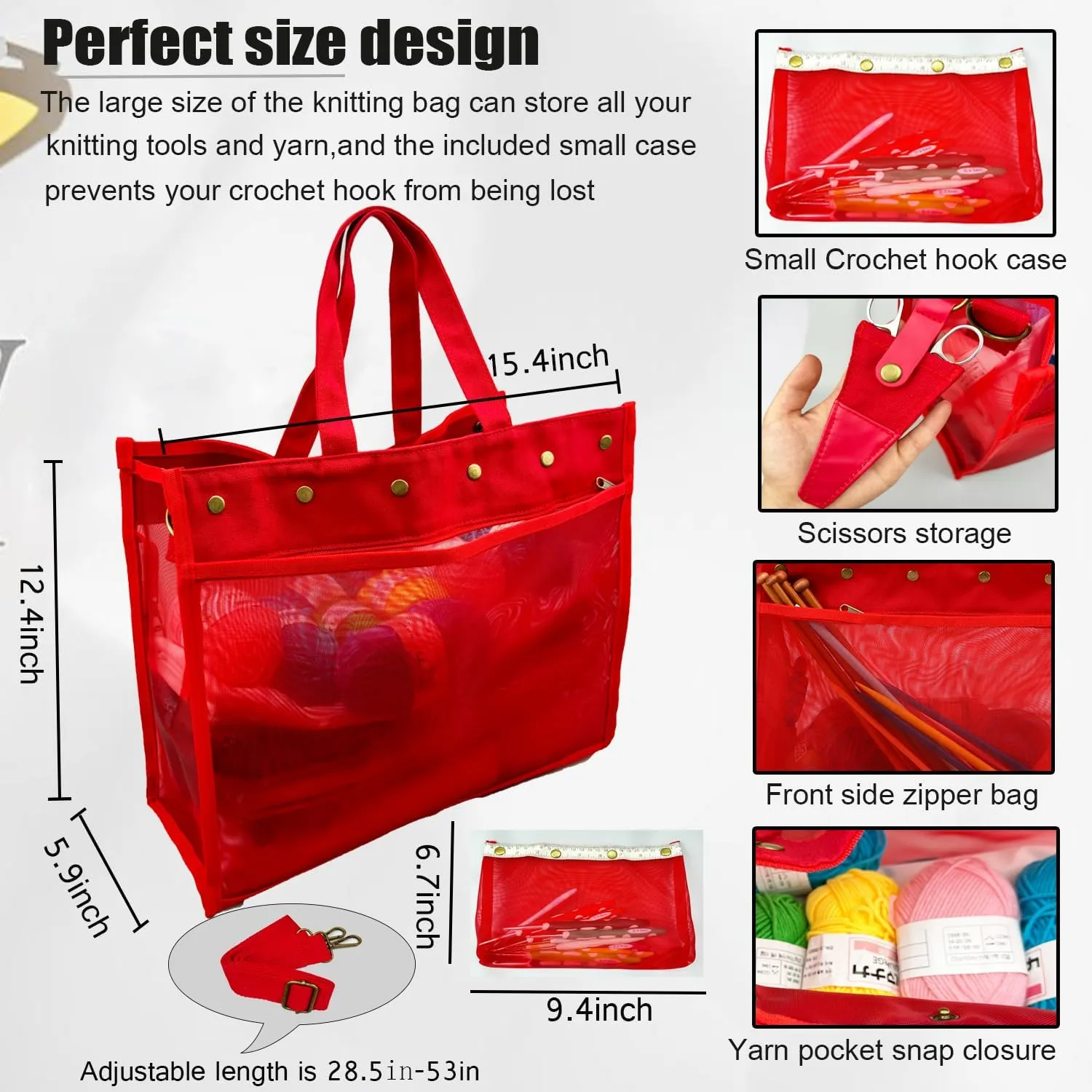 Knitting Bag Large Yarn Storage Organizer,Yarn Bags for Crocheting,Crochet Storage Bags for Crochet Hooks,Knitting Needles,Knit Bags Ideal Knitting & Crochet Gift(Red)