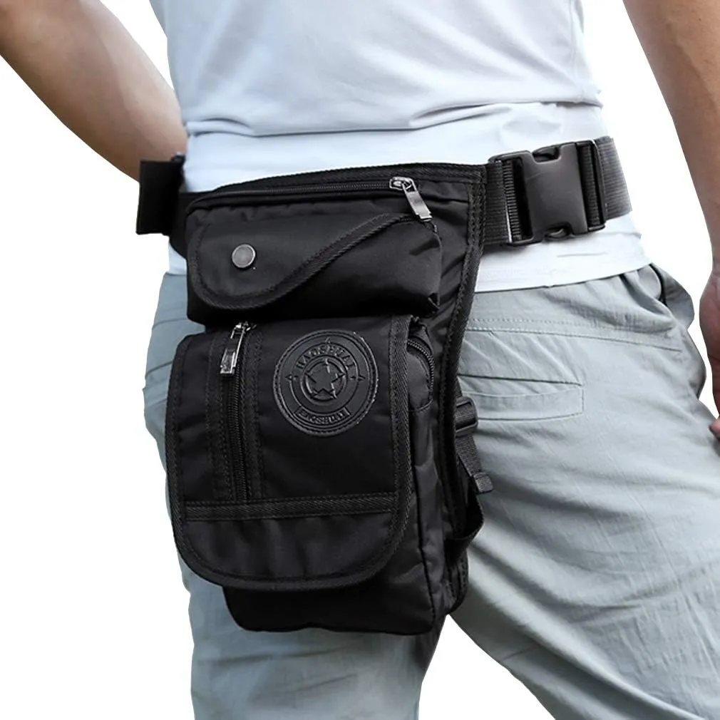 KPYWZER Nylon Thigh Drop Leg Bag for Men Women Fanny Pack Waist Bags Mens Travel Outdoors Crossbody Shoulder Pouch Black