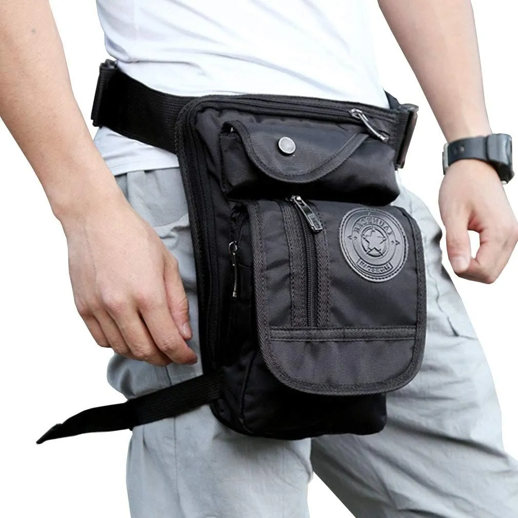 KPYWZER Nylon Thigh Drop Leg Bag for Men Women Fanny Pack Waist Bags Mens Travel Outdoors Crossbody Shoulder Pouch Black
