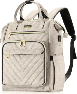 Kuosdaz Knitting Bag Backpack, Crochet Bag Tote, Yarn Organizer with USB Charging Port, Mothers Day Gifts Large Travel Yarn Storage Tote for Crochet Hooks, Knitting Needles, Yarn Supplies, Beige