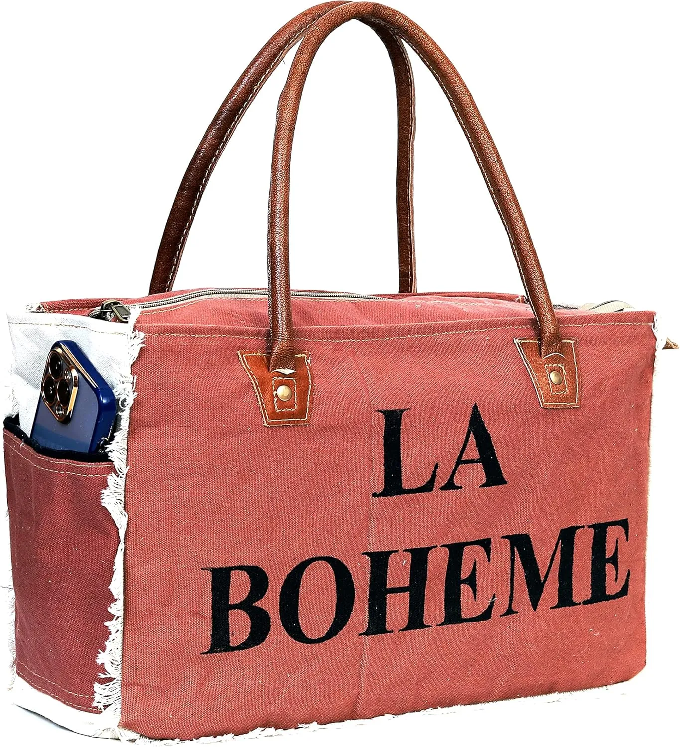 LA BOHEME Upcycled Canvas & Leather Crossbody Bag