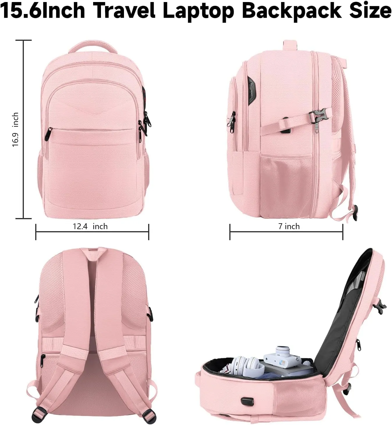 Lapsouno Business Laptop Backpack,Travel Backpack, Carry on Backpack for Women, TSA 15.6 Inch Travel Laptop Backpack with USB Port, College School Business Backpack for Women, Light Pink