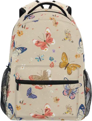Laptop Backpack for Unisex Adult Waterproof Personal Backpack with Chest Strap Gift Men & Women Cartoon Cute Butterfly Beige