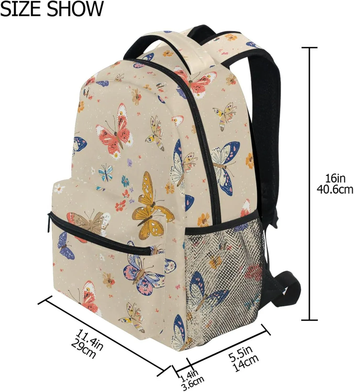 Laptop Backpack for Unisex Adult Waterproof Personal Backpack with Chest Strap Gift Men & Women Cartoon Cute Butterfly Beige