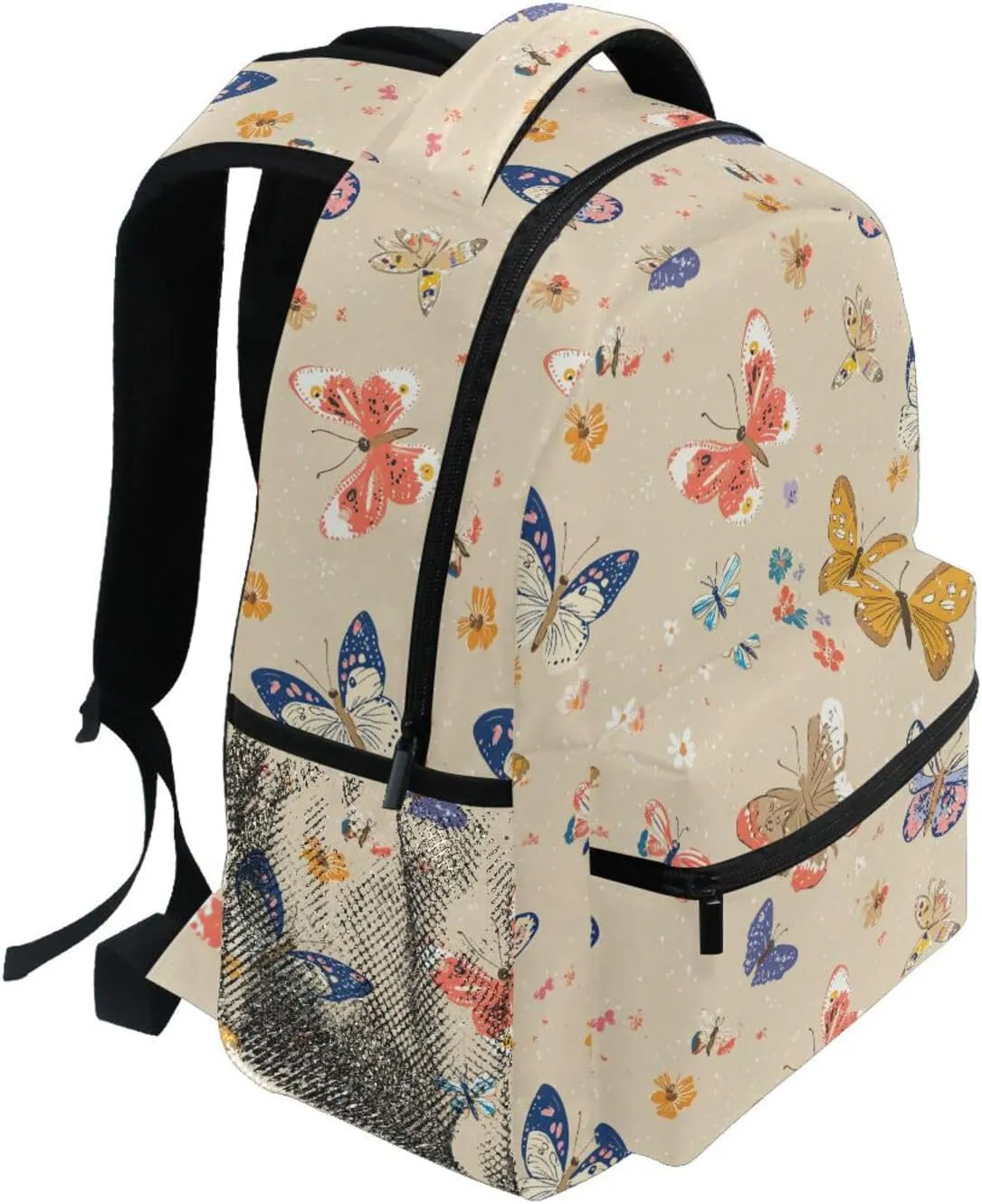 Laptop Backpack for Unisex Adult Waterproof Personal Backpack with Chest Strap Gift Men & Women Cartoon Cute Butterfly Beige