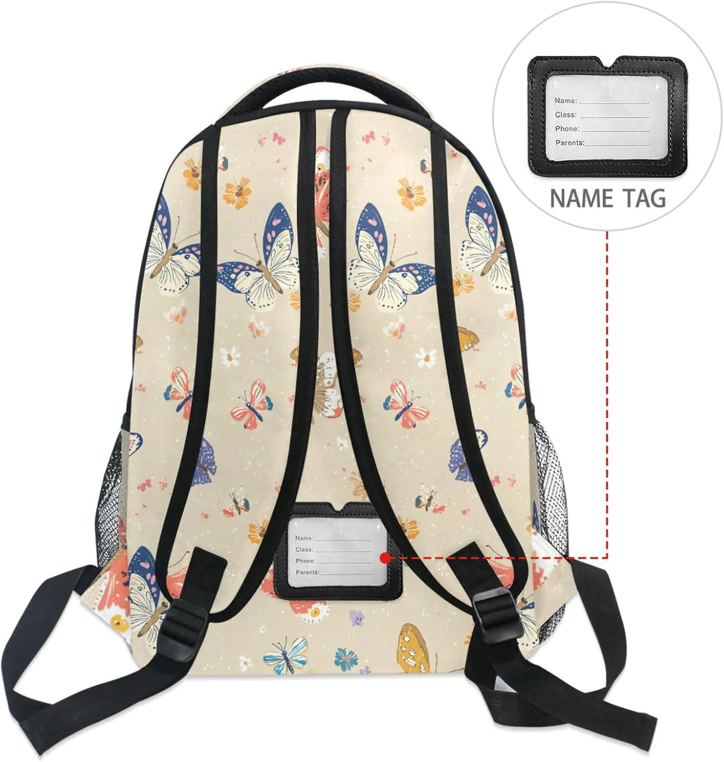 Laptop Backpack for Unisex Adult Waterproof Personal Backpack with Chest Strap Gift Men & Women Cartoon Cute Butterfly Beige