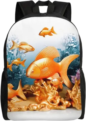 Laptop Backpack for Women Men Carry-on Backpack Sea Life Gold Fishes Daypack Lightweight Travel Shoulder Bags
