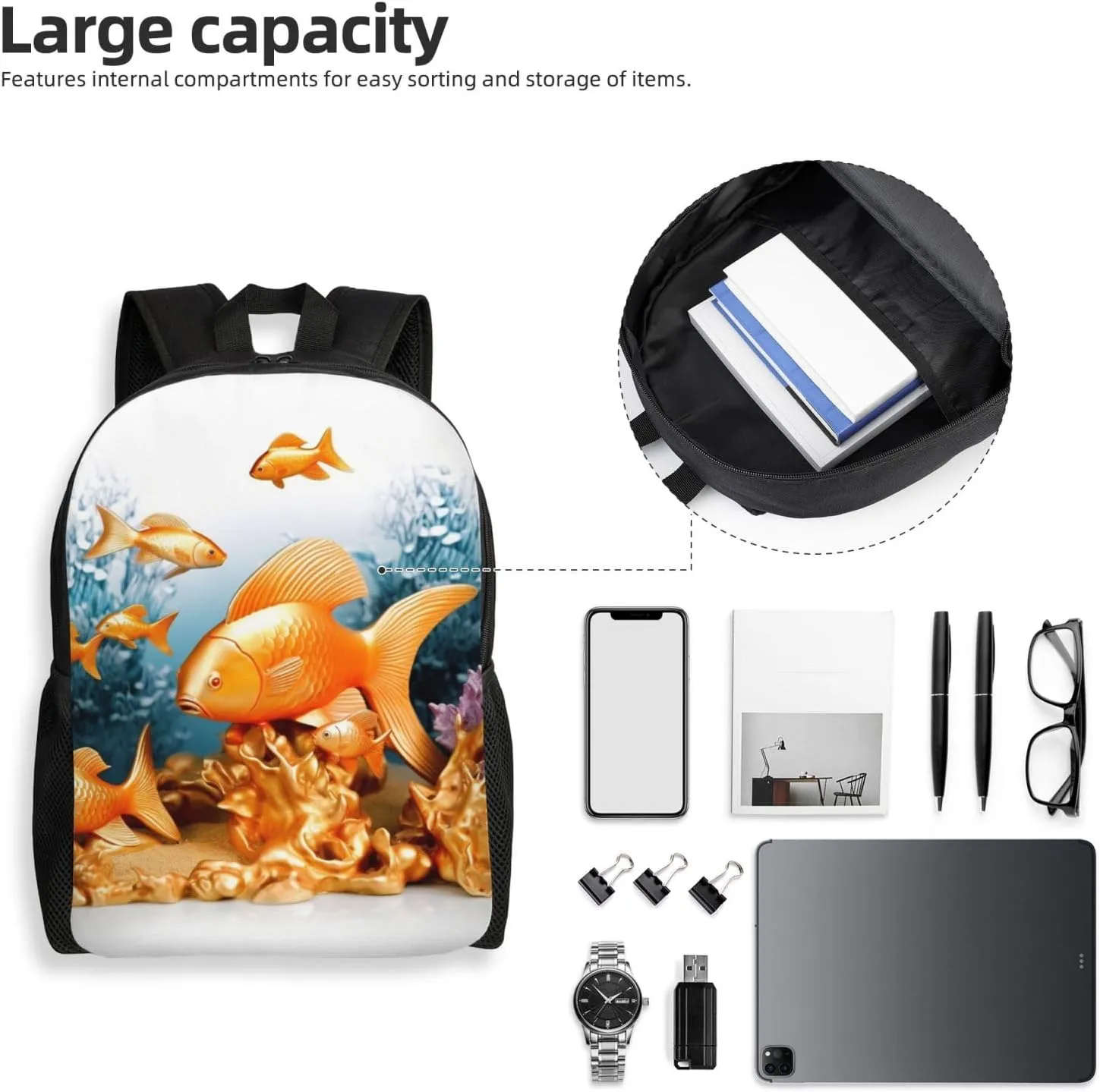 Laptop Backpack for Women Men Carry-on Backpack Sea Life Gold Fishes Daypack Lightweight Travel Shoulder Bags
