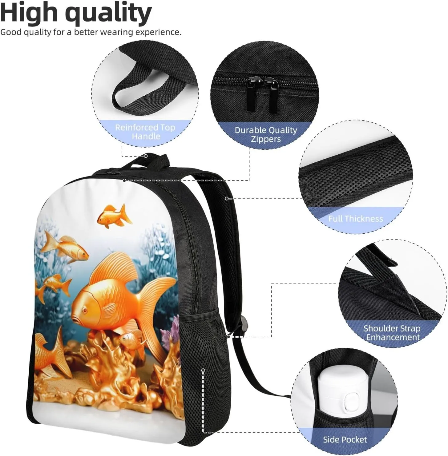 Laptop Backpack for Women Men Carry-on Backpack Sea Life Gold Fishes Daypack Lightweight Travel Shoulder Bags