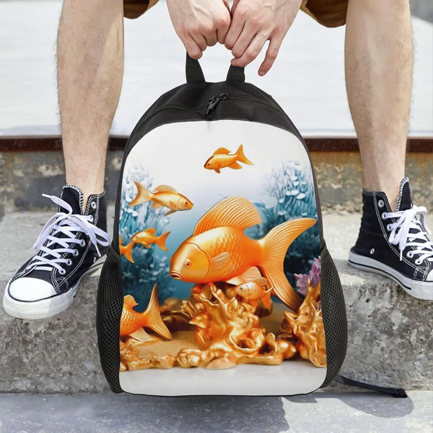 Laptop Backpack for Women Men Carry-on Backpack Sea Life Gold Fishes Daypack Lightweight Travel Shoulder Bags