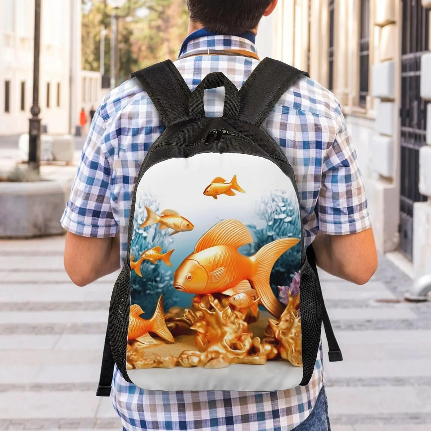 Laptop Backpack for Women Men Carry-on Backpack Sea Life Gold Fishes Daypack Lightweight Travel Shoulder Bags