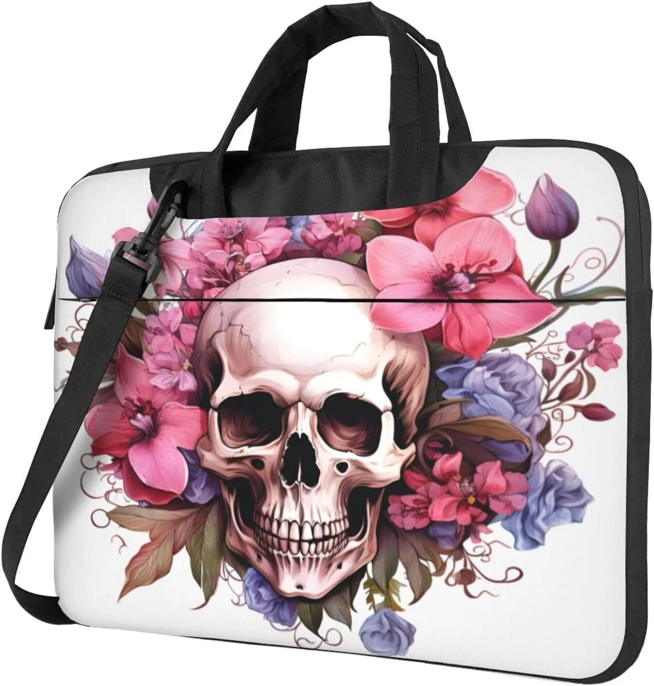 Laptop Bag Floral Flowers Skull Laptop Tote Bag Women Men Laptop Sleeve Case Lightweight Computer Bag