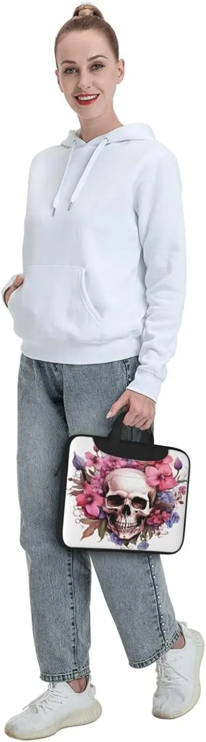 Laptop Bag Floral Flowers Skull Laptop Tote Bag Women Men Laptop Sleeve Case Lightweight Computer Bag