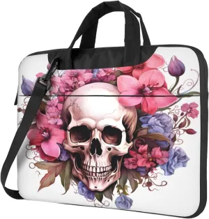 Laptop Bag Floral Flowers Skull Laptop Tote Bag Women Men Laptop Sleeve Case Lightweight Computer Bag