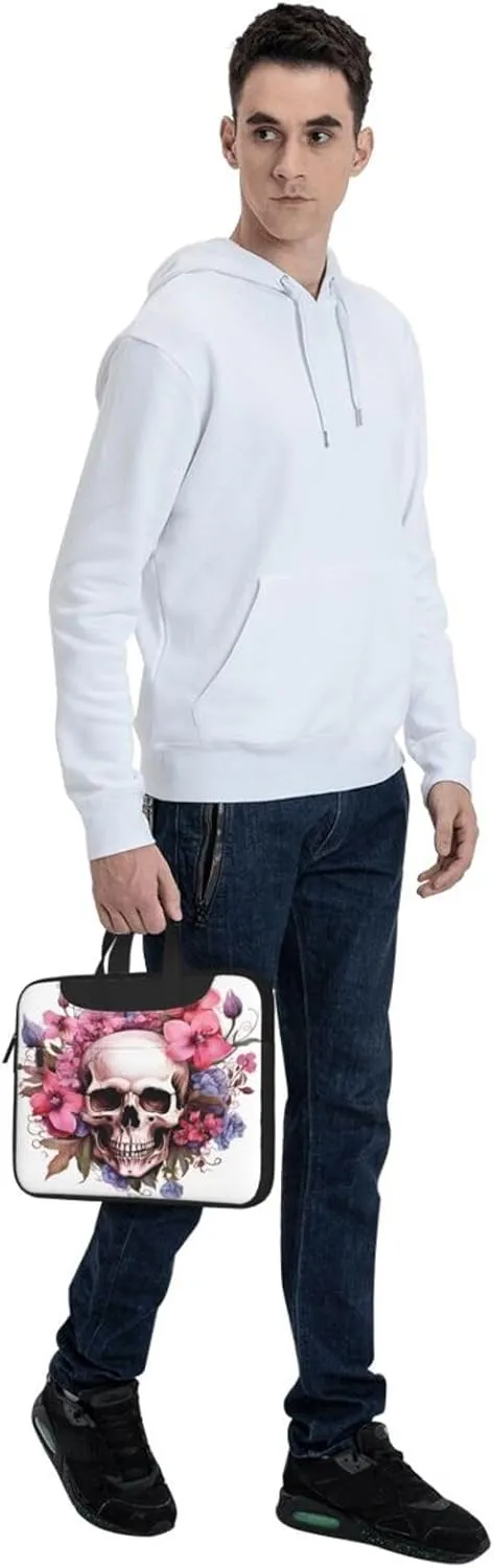 Laptop Bag Floral Flowers Skull Laptop Tote Bag Women Men Laptop Sleeve Case Lightweight Computer Bag