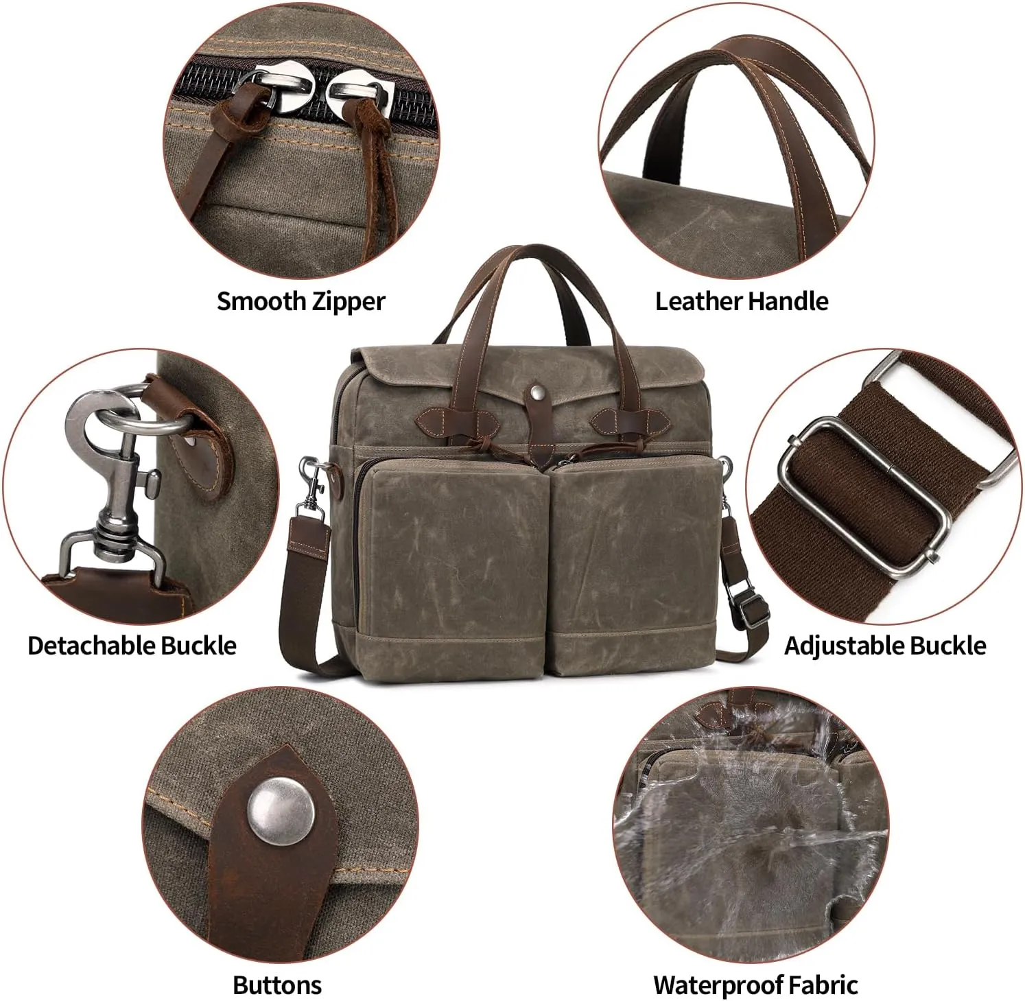Laptop Bag for Men 15.6 Inch Messenger Bag Water-resistant Waxed Canvas Laptop Briefcase Computer Bag Shoulder Bag for Business Office Work, Light Green