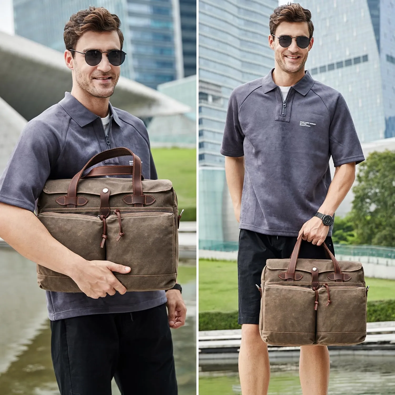 Laptop Bag for Men 15.6 Inch Messenger Bag Water-resistant Waxed Canvas Laptop Briefcase Computer Bag Shoulder Bag for Business Office Work, Light Green