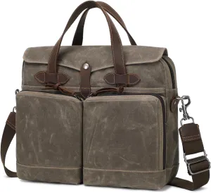 Laptop Bag for Men 15.6 Inch Messenger Bag Water-resistant Waxed Canvas Laptop Briefcase Computer Bag Shoulder Bag for Business Office Work, Light Green
