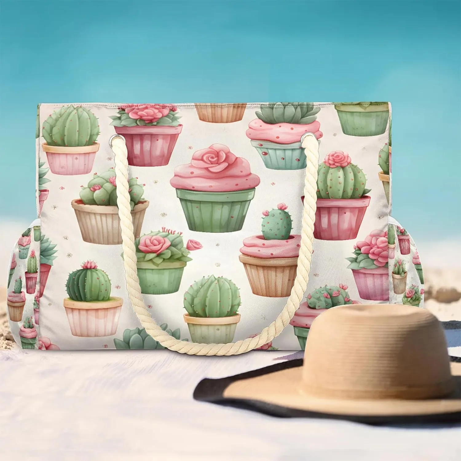 Large Beach Bags for Women and Men, Waterproof Tote with Zipper, Reusable Grocery Shopping Shoulder Bag