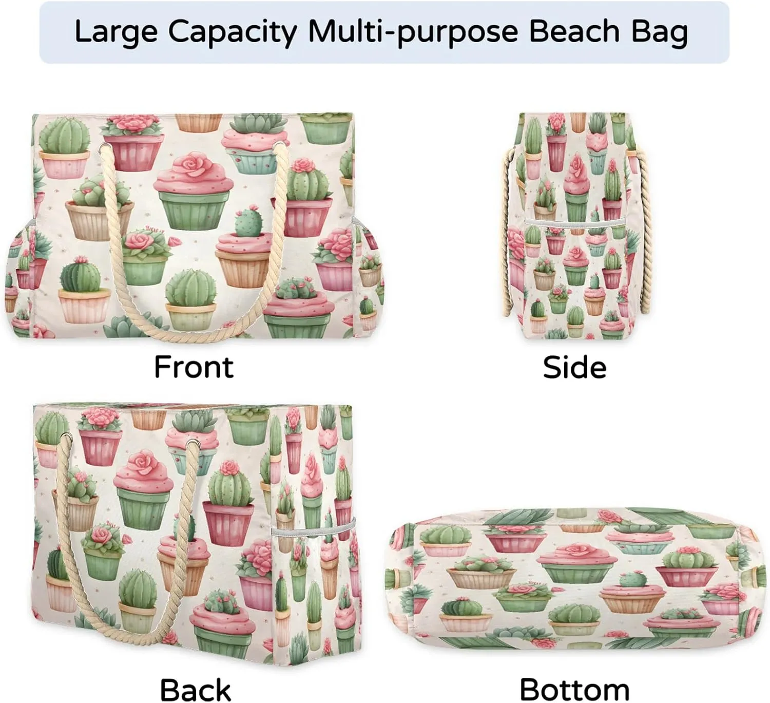 Large Beach Bags for Women and Men, Waterproof Tote with Zipper, Reusable Grocery Shopping Shoulder Bag