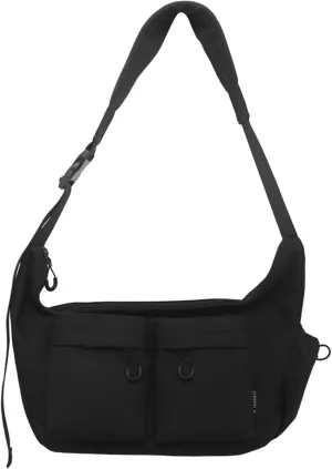 Large capacity messenger canvas bag, large capacity crossbody bag, unisex solid color casual waterproof handbag