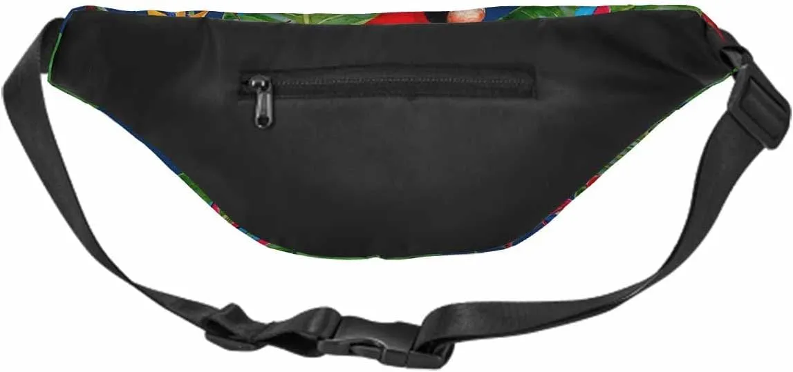 Large Crossbody Bag Waistpack Red Macaw Parrot Tropical Colorful Flowers Leaves Branch Leisure Sports Fanny Pack Zipper Bag for Running, Travel