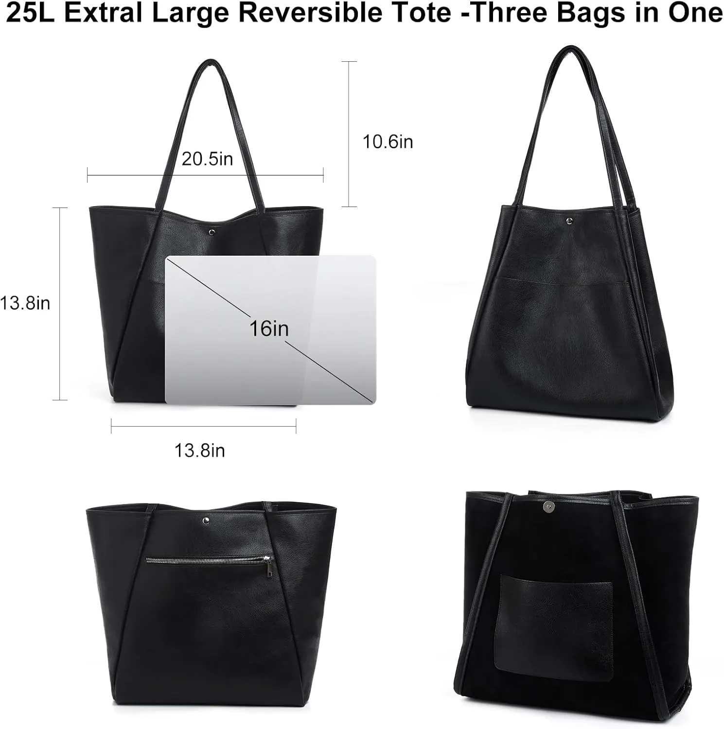 Large Tote Bag for Women Work 25L Travel Vegan Leather Ladies Handbags Weekender Purses