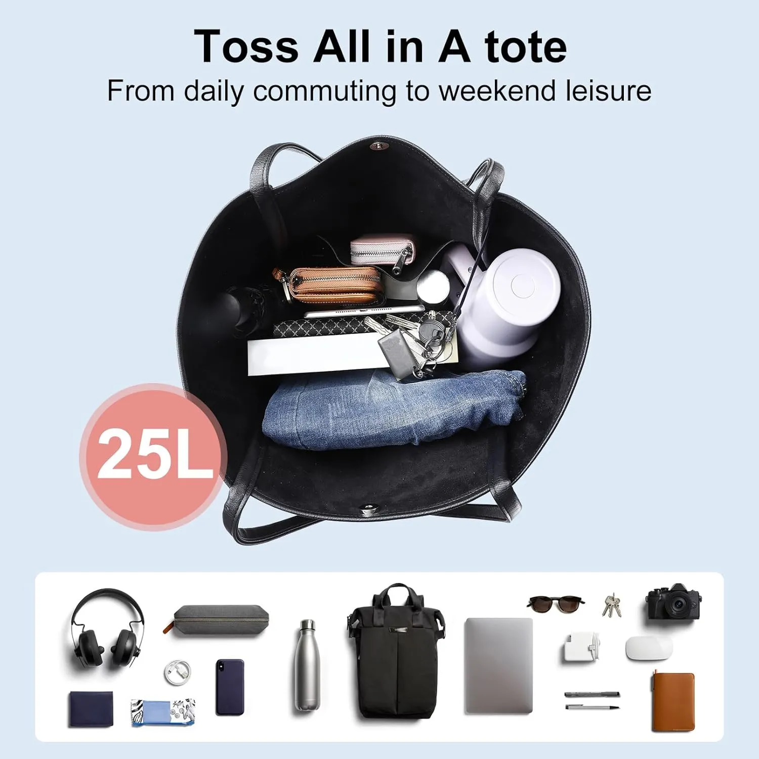 Large Tote Bag for Women Work 25L Travel Vegan Leather Ladies Handbags Weekender Purses