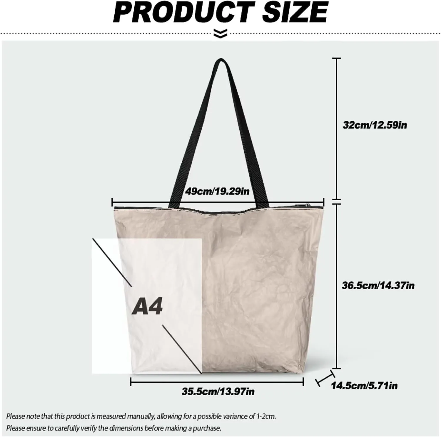 Large Tote Bag with Zipper, Fractal Spiral Art Waterproof Paper Travel Beach Bag, Shoulder Tote Bag for Work Gym