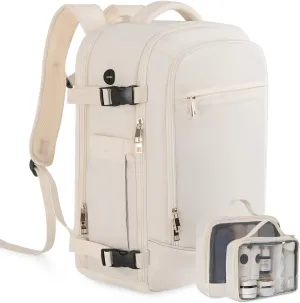 Large Travel Backpack for Men Women, TSA Friendly Airline-approved Carry on Backpack, 40L Casual Daypack Weekender Backpack Personal Item Size, Beige
