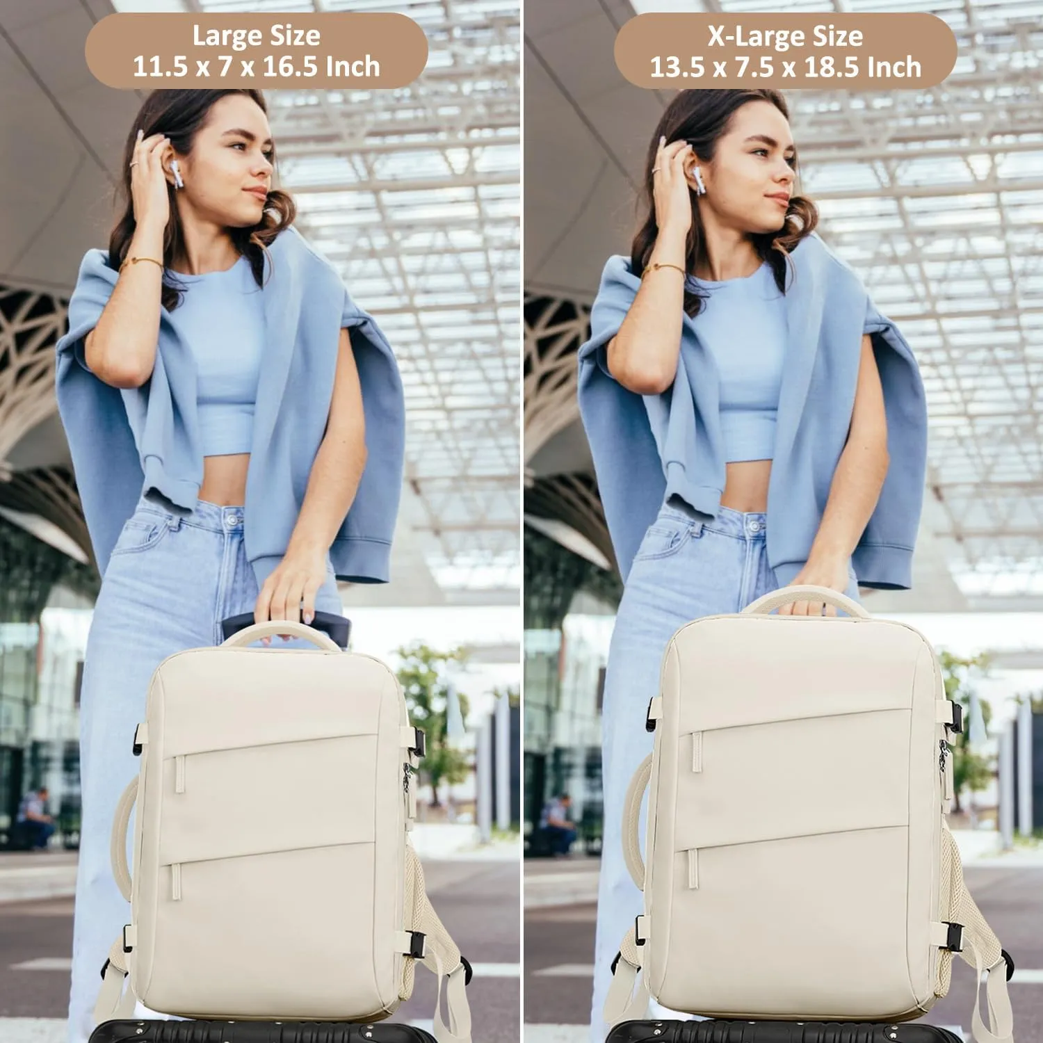 Large Travel Backpack for Women Personal Item for Airlines17 Inch Laptop Backpack College Business Work Weekender Hiking Travel Essentials Womens Travel Backpack Beige