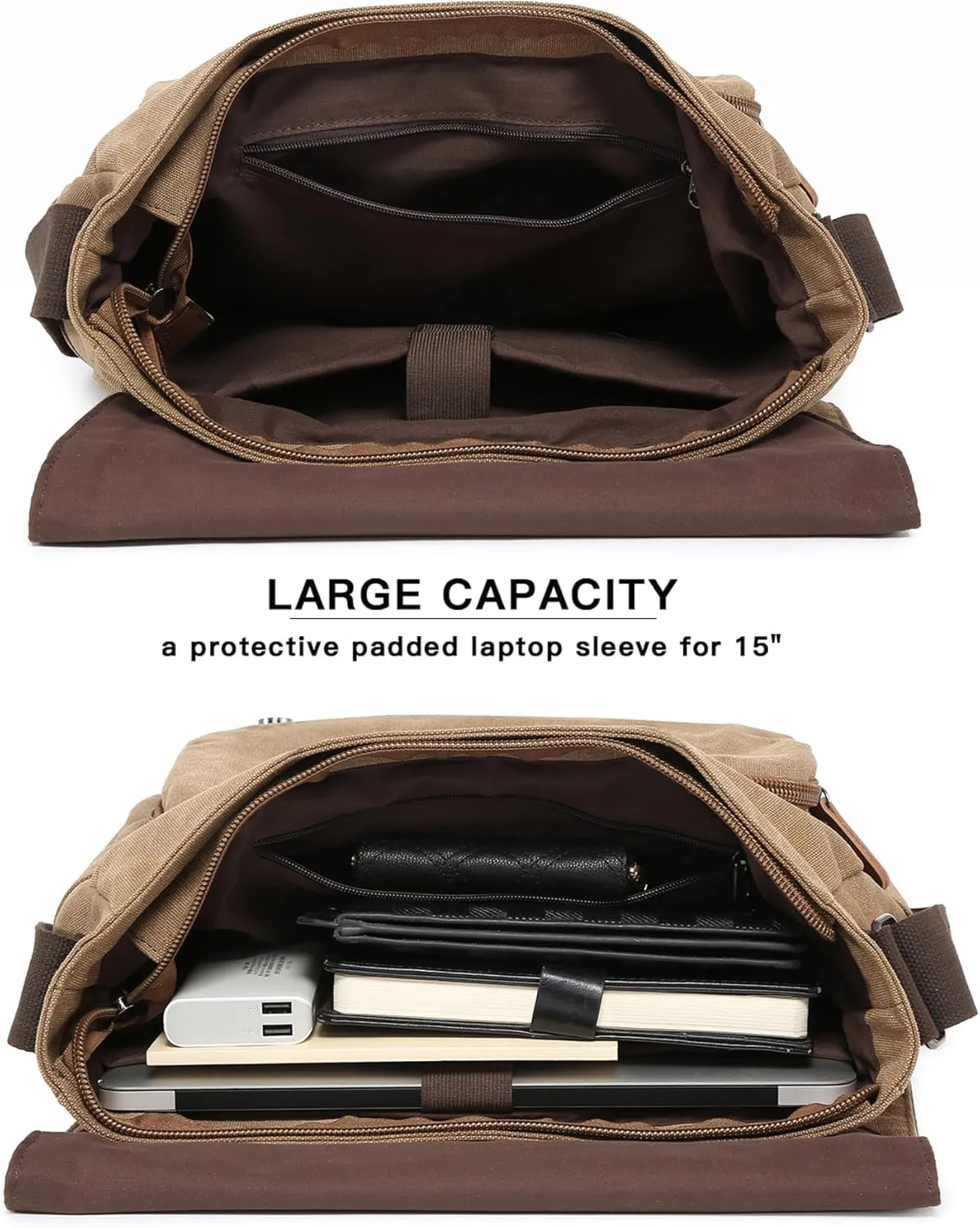 Large Vintage Canvas Messenger Shoulder Bag Travel Crossbody Purse Briefcase Business Bag for 15inch Laptop