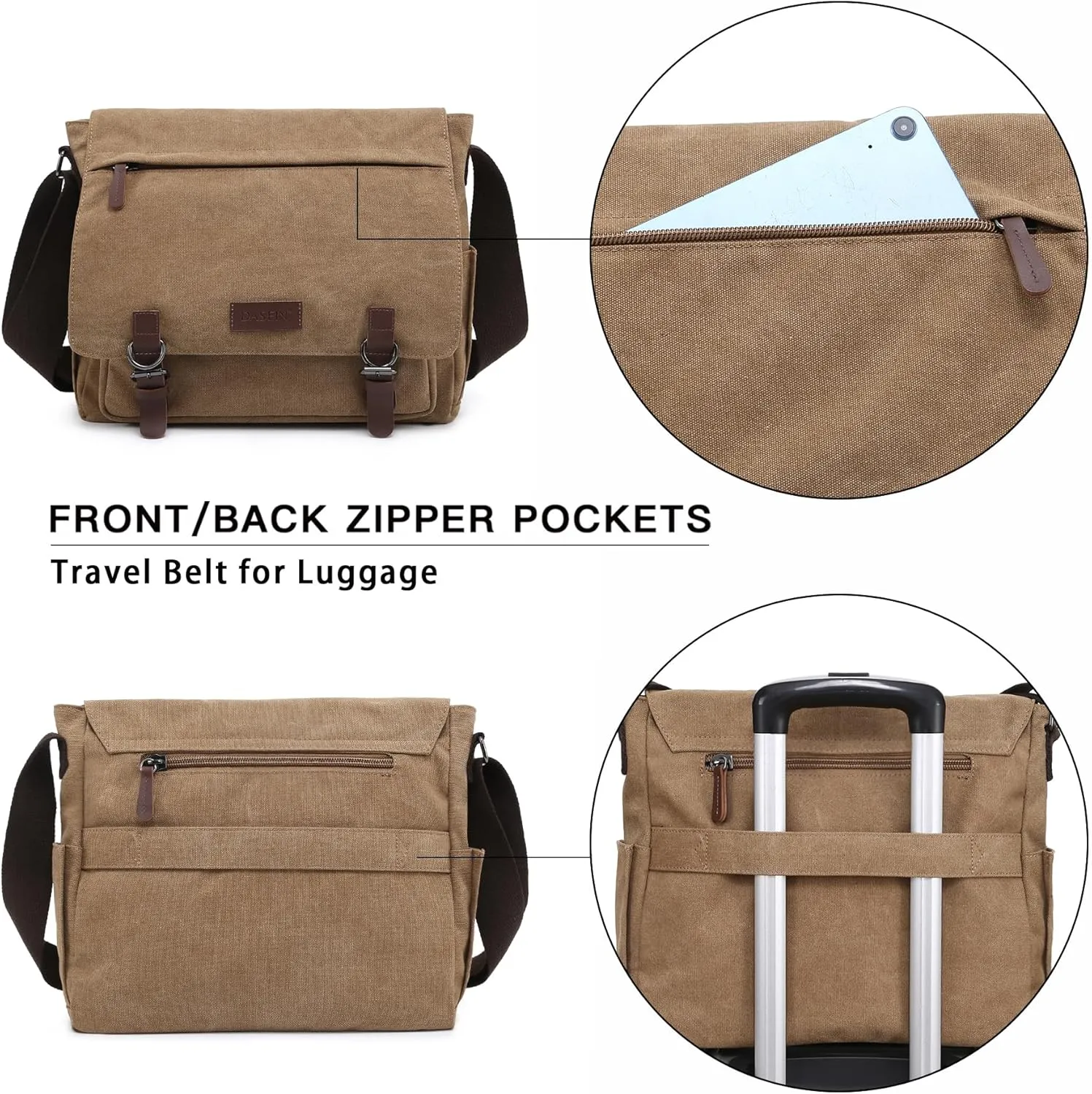 Large Vintage Canvas Messenger Shoulder Bag Travel Crossbody Purse Briefcase Business Bag for 15inch Laptop
