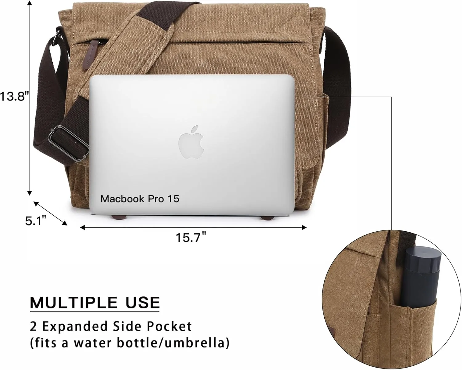 Large Vintage Canvas Messenger Shoulder Bag Travel Crossbody Purse Briefcase Business Bag for 15inch Laptop