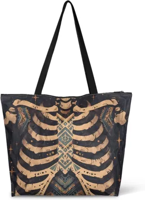 Large Zipper Tote Bag for Gym Work, Holiday Theme Recycle Paper Tote Bags with Handles Reusable Grocery Bag