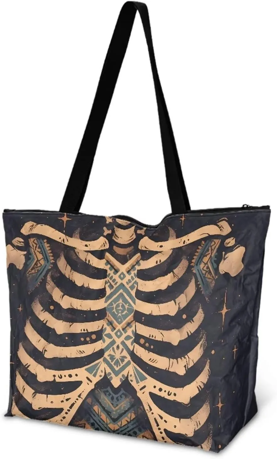 Large Zipper Tote Bag for Gym Work, Holiday Theme Recycle Paper Tote Bags with Handles Reusable Grocery Bag