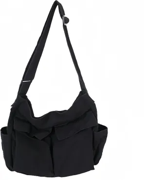 Lauthen.S Grunge Bag Canvas Hobo Crossbody Shoulder Tote Bag for Women and Men Large Messenger Bag with Multiple Pockets