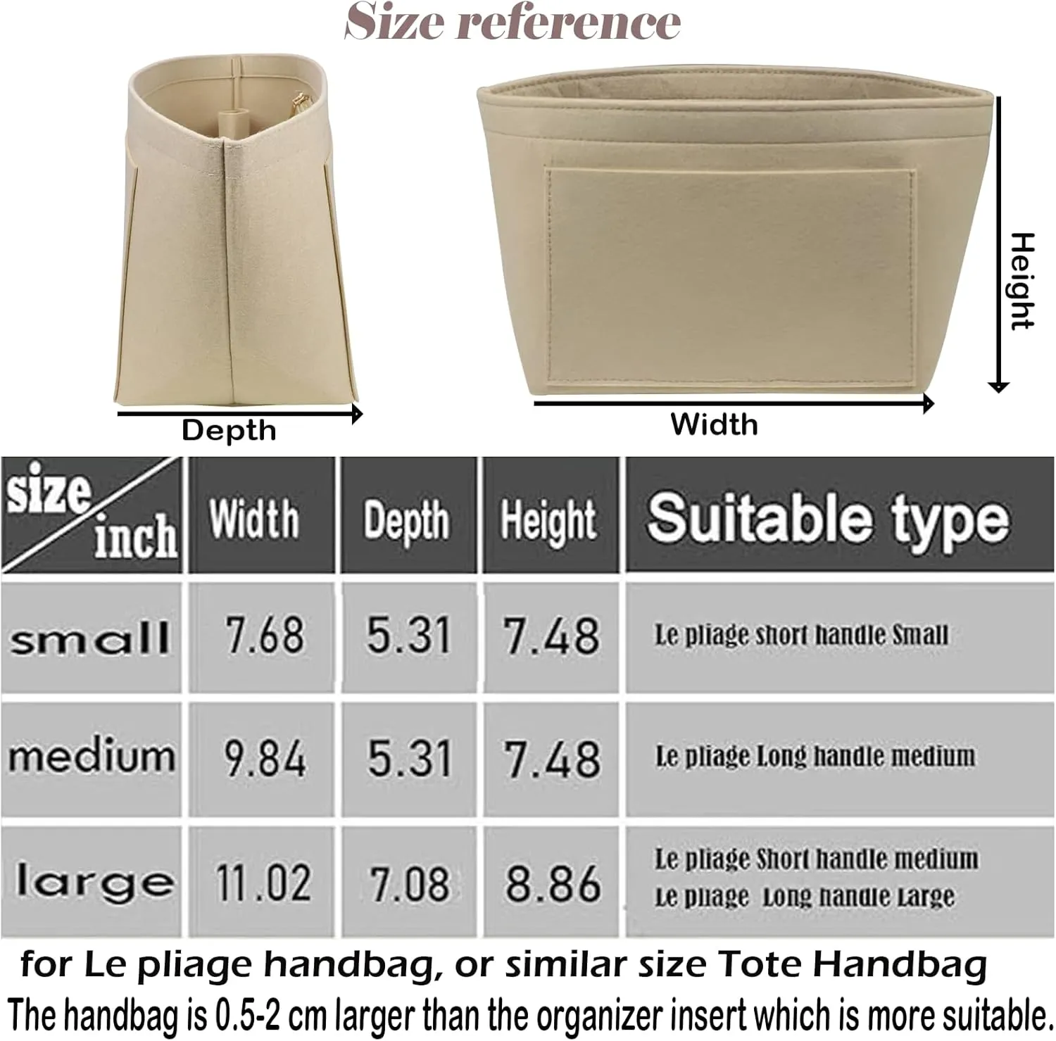 Lckaey Bag Organizer, for le pliage tote insert, le pliage organizer insert1014beige-M