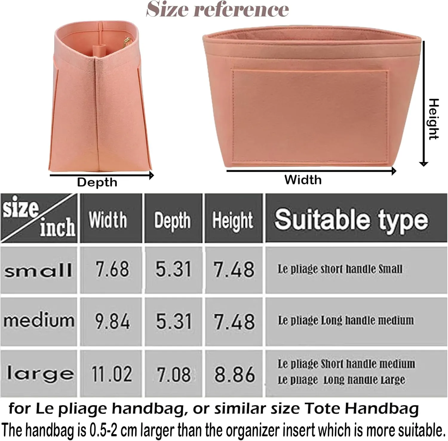 Lckaey Purse Insert Organizer, for le pliage large organizer insert, With Zipper Bag Organizer1014pink-L