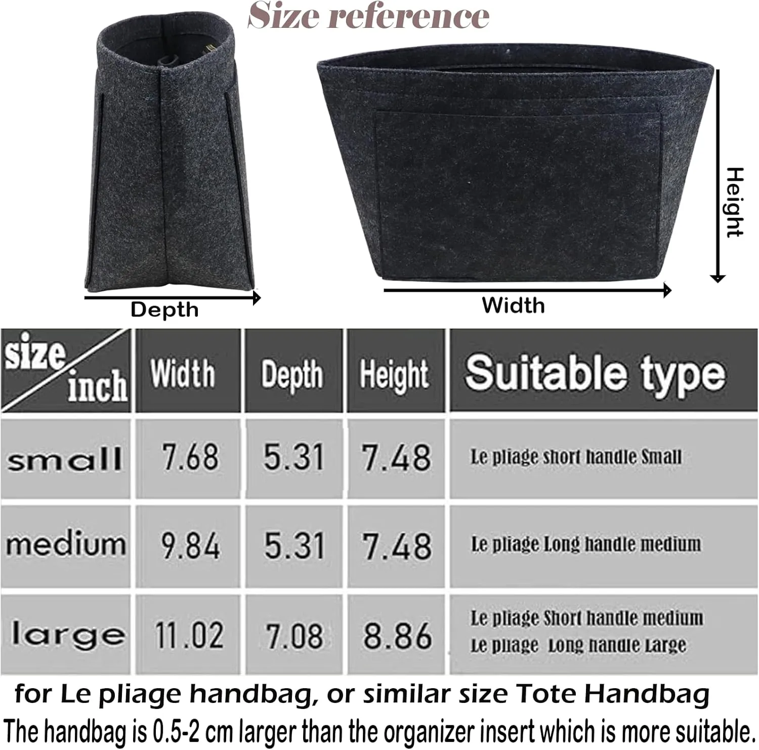 Lckaey Purse Insert Organizer, Insert Wallet Organizer for for le pliage tote Handbags, Inside Pocket With Zipper1014darkgrey-S