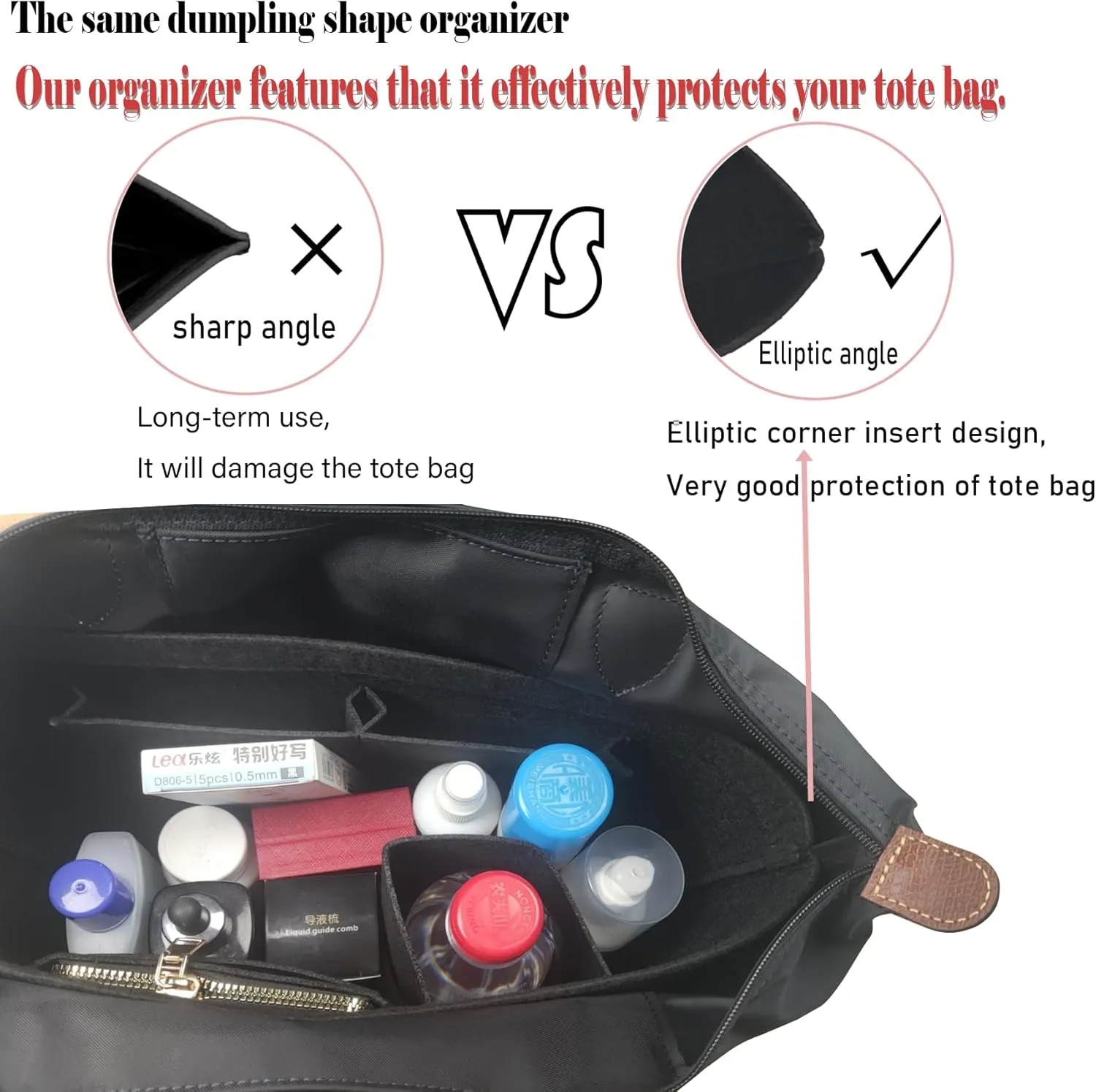 Lckaey Purse Organizer Insert for le pliage organizer insert(Large) Handbags Organizer 1012black2-L