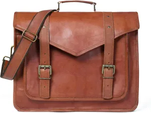 Leather Briefcase - Laptop Messenger Bag for Men and Women, Crossbody Satchel for Office Work Travel, Brown Leather Laptop Bag, 17 inch
